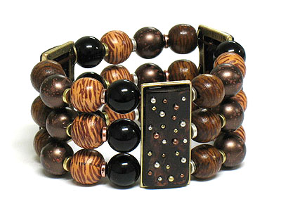 Three line wooden ball stretch bracelet