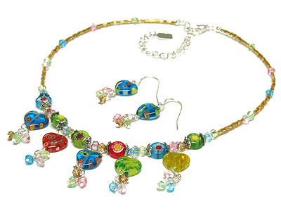 Colorful glass bead and charm necklace set