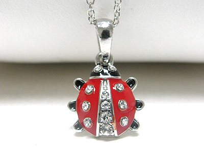 Small epoxy and crystal ladybug pendant necklace