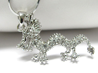 Made in korea whitegold plating crystal dragon pendant necklace