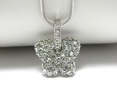 Made in korea whitegold plating crystal butterfly pendant necklace