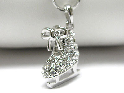 Made in korea whitegold plating crystal skating boot pendant necklace