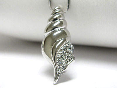 Made in korea whitegold plating crystal turbo shell pendant necklace