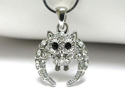 Made in korea whitegold plating crystal flying owl pendant necklace