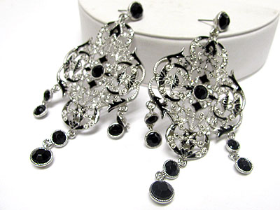 Austrian crystal and metal filigree large chandelier earring