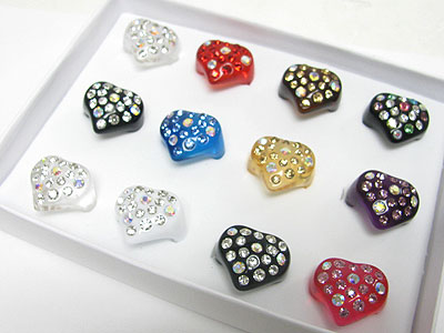 Sell by dozen - mixed color 12 pc crystal stud acryl ring - 789 size mixed mens jewelry