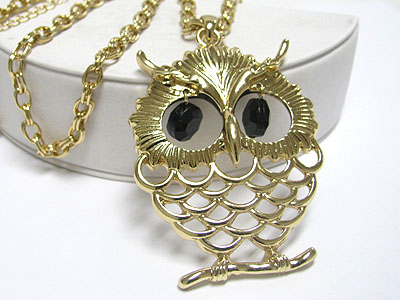 Eyeballs dangle large owl pendant long chain necklace