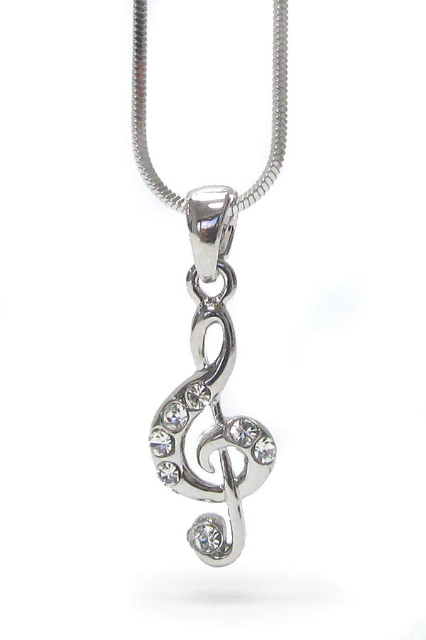 MADE IN KOREA WHITEGOLD PLATING CRYSTAL MUSIC NOTE PENDANT NECKLACE