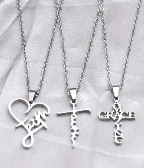 3 pc faith heart cross pendant necklace set