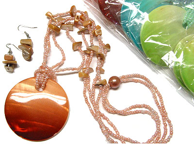 Dozen special - shell round necklace and earring set mens jewelry