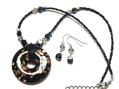 Italian glass art donut necklace and earring set