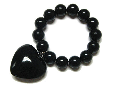 Acryl heart and beads stretch bracelet