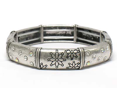 Crystal stud metal flower pattern elastic bracelet 