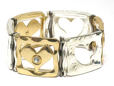 Crystal stone stud heart pattern cut out elastic bracelet 