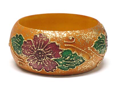 Hand painted flower pattern wood bangle 