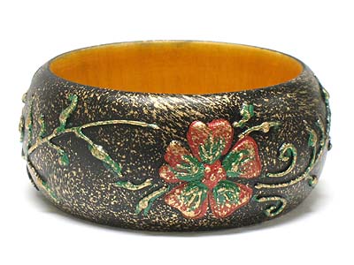 Hand painted flower pattern wood bangle