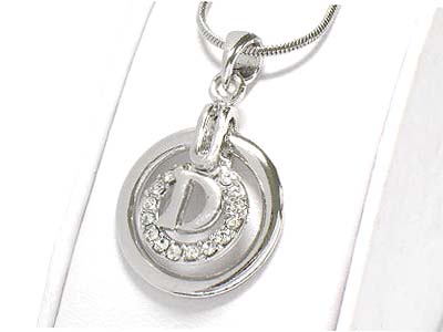 Made in korea whitegold plating designer inspired crystal double round pendant necklace