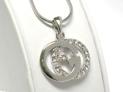 Made in korea whitegold plating  crystal double g pendant necklace