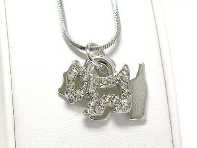 Made in korea whitegold plating designer inspired crystal double layrer dog pendant necklace