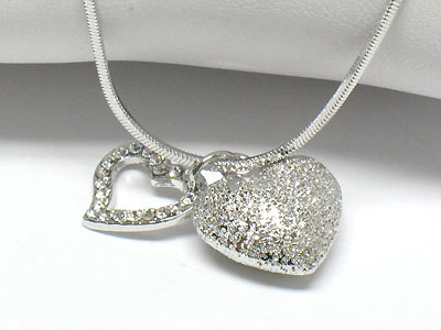 Made in korea whitegold plating crystal dual heart pendant necklace