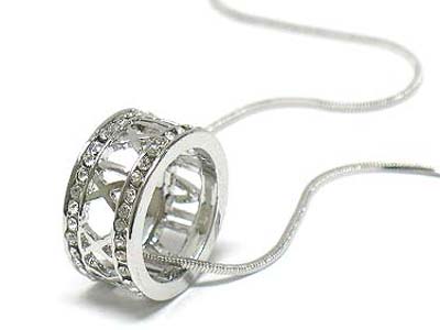 Made in korea whitegold plating crystal side designer roman number ring inspired necklace