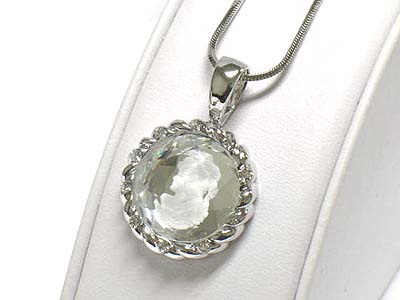 Made in korea whitegold plating  facet glass  cameo inside pendant pendant necklace