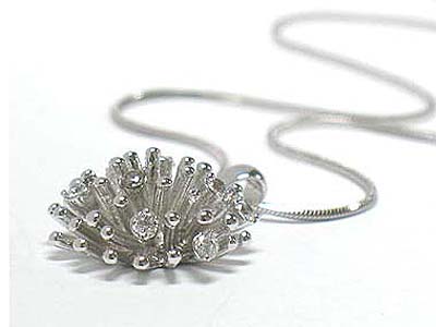 Made in korea whitegold plating crystal edge porcupine style pendant pendant necklace