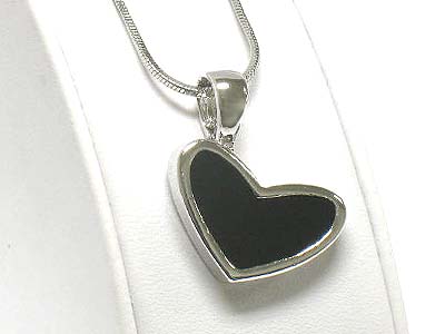 Made in korea whitegold plating onyx heart pendant pendant necklace