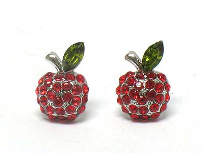 Made in korea whitegold plating crystal small apple earring 