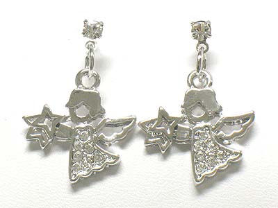 Made in korea whitegold plating crystal angel drop earring