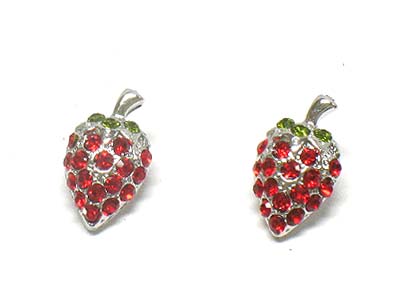 Made in korea whitegold plating crystal small strawberry earring 