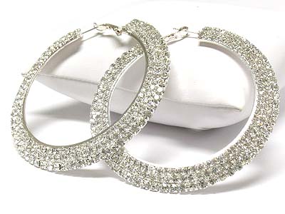 Boutique style rhinestone 3 line hoop earring - hoops