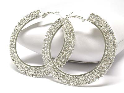 Boutique style rhinestone 3 line hoop earring - hoops