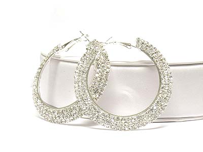 Boutique style rhinestone 3 line hoop earring - hoops