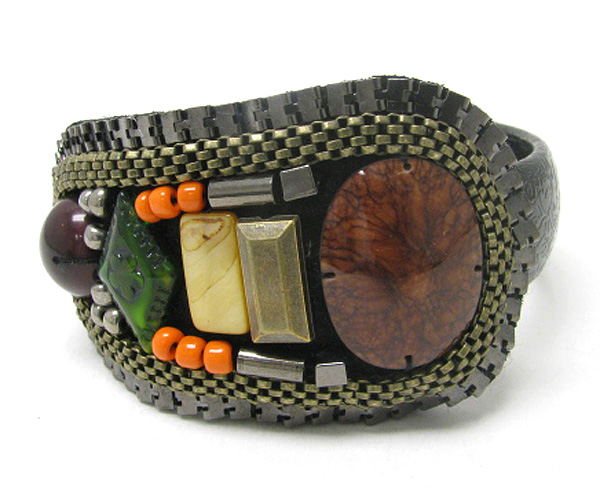 Eco friendly multi material art deco bangle bracelet