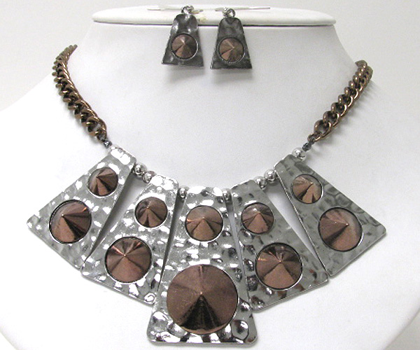 Hammered bad and spike deco tribal necklace earring set