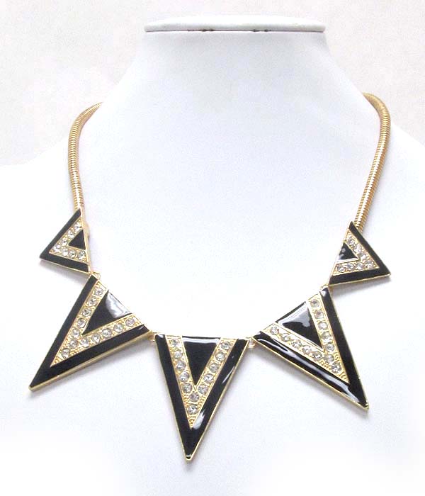 Crystal and epoxy deco multi chevron link necklace