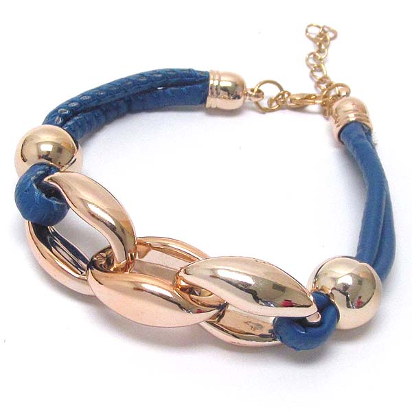 Thick chain accent and leatherette band bracelet