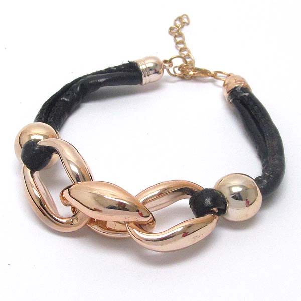 Thick chain accent and leatherette band bracelet