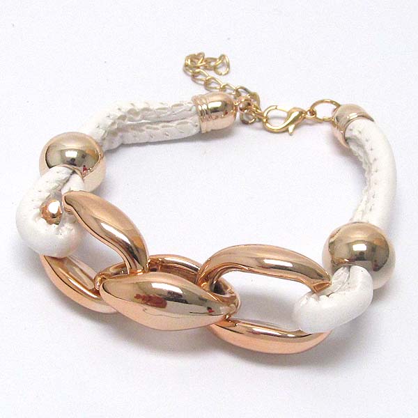 Thick chain accent and leatherette band bracelet