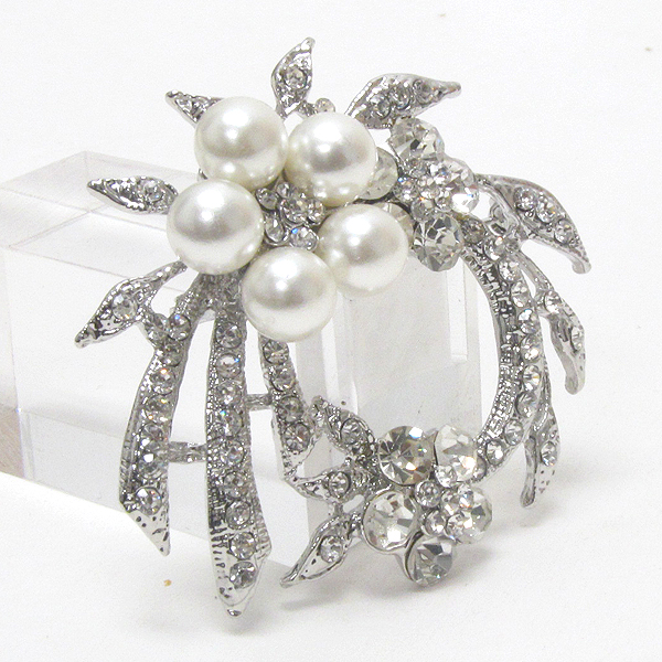 Crystal and pearl deco flower brooch or pin