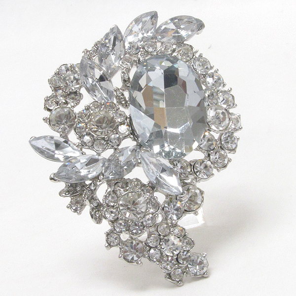 Facet stone and crystal deco marquise shape brooch or pin