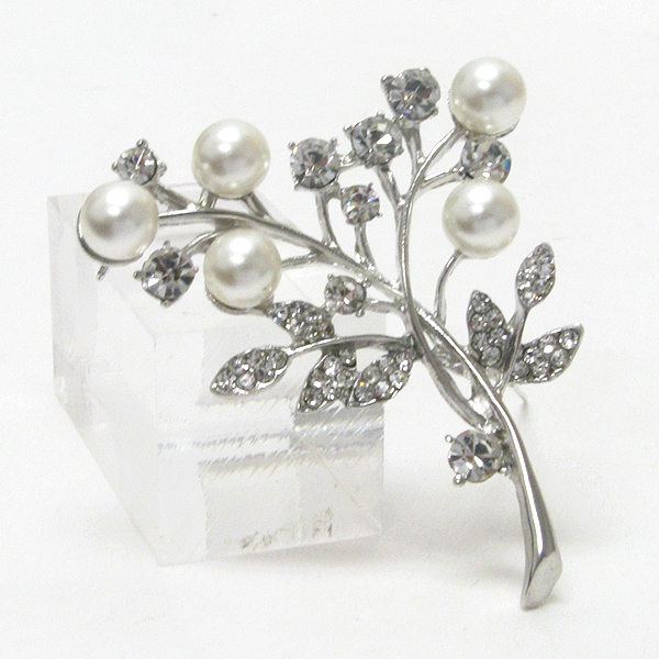 Crystal and pearl deco tree brooch or pin