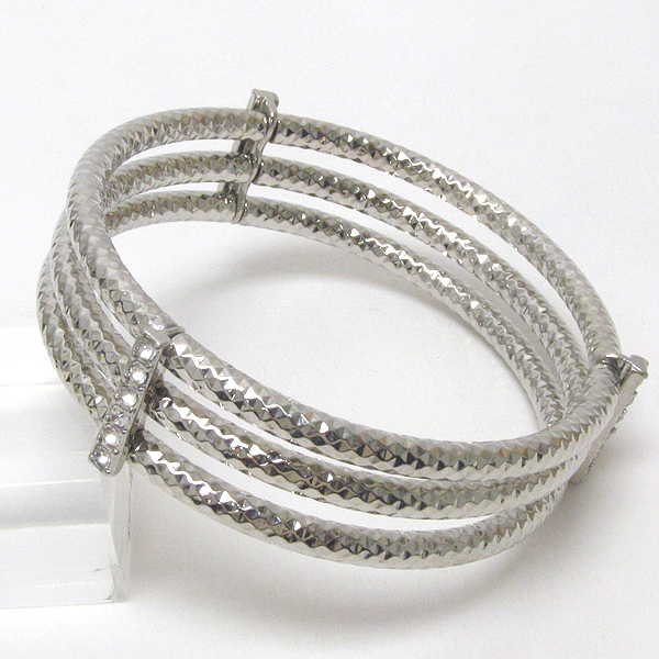 Crystal deco and diamond cut 3 line bangle bracelet