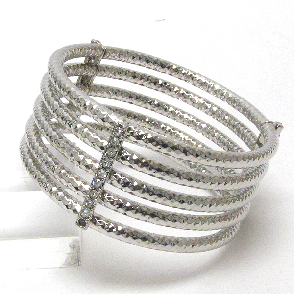 Crystal deco and diamond cut 5 line bangle bracelet