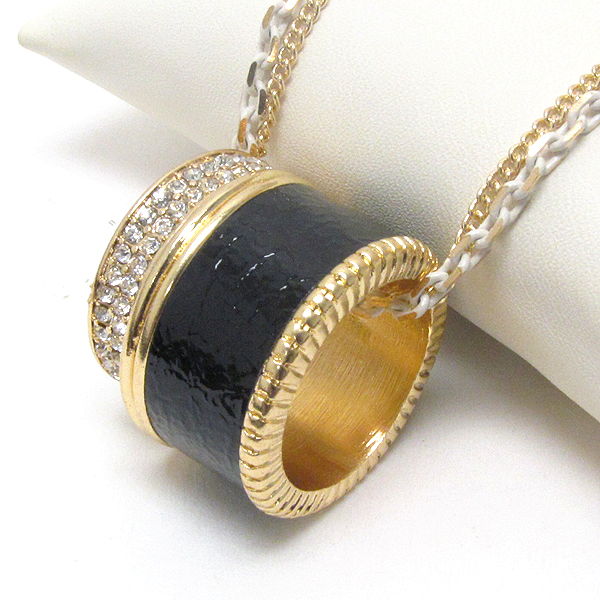 Crystal and leatherette dual ring pendant necklace