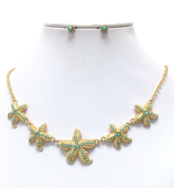 Multi starfish link necklace earring set - sealife