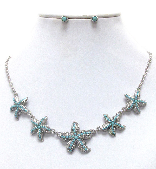 Multi starfish link necklace earring set - sealife