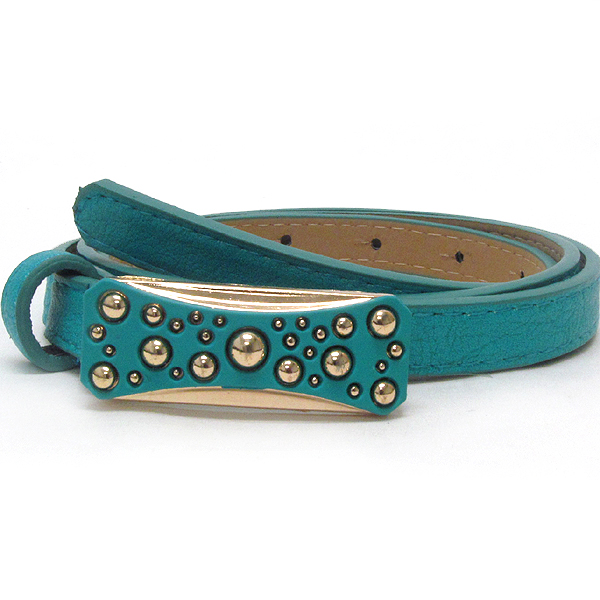 Metal stud buckle and leatherette belt