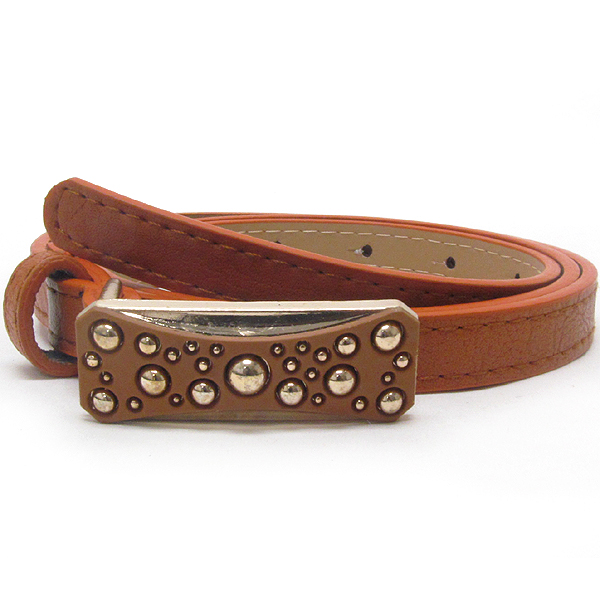 Metal stud buckle and leatherette belt